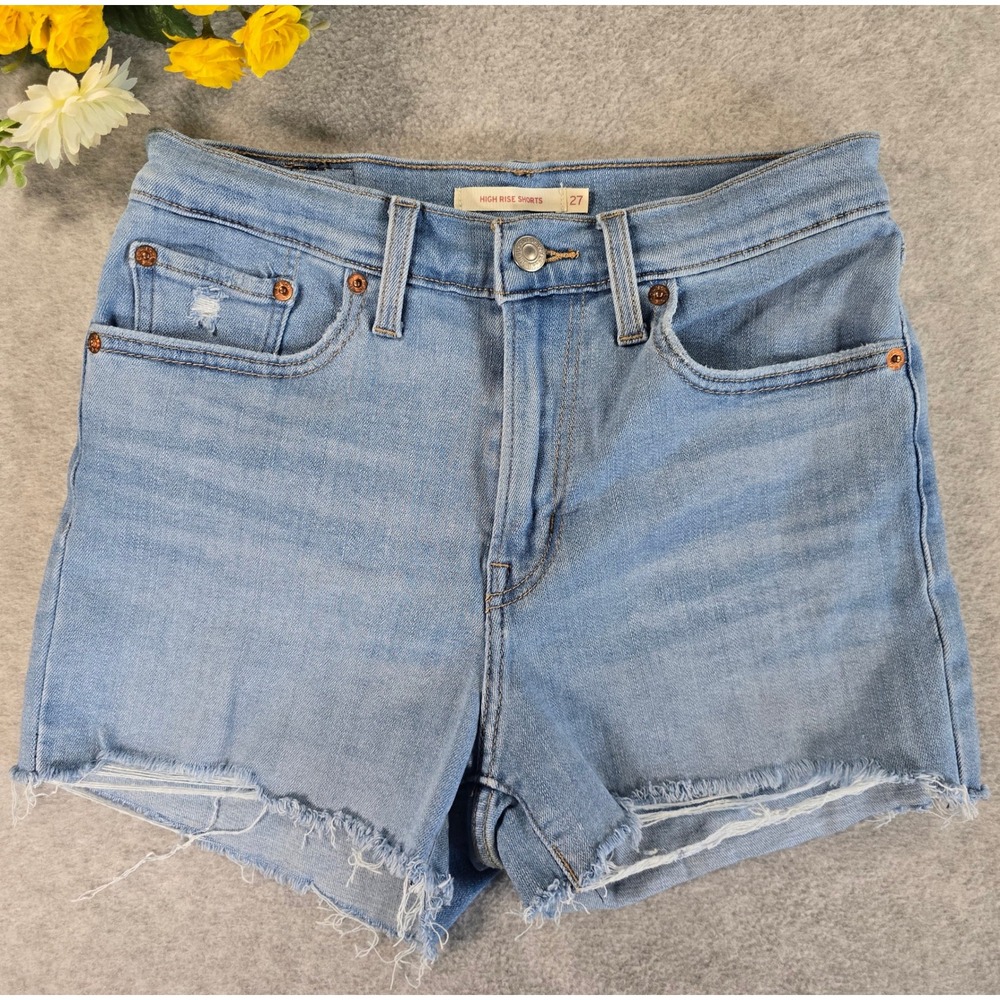 Levis High Rise Shorts Womens 27 Light Wash Denim Cutoff Distressed Summer